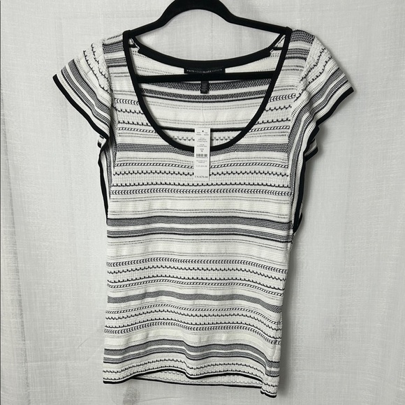 WHBM, top ,flutter sleeves, semi sheer,eyelets,pointelle, ecru,medium NWT, - Picture 2 of 10